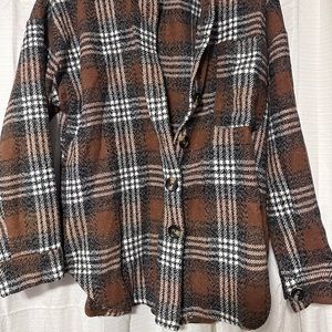 Women's Casual Lapel Plaid Shirts/blouse Causal Button Down size m